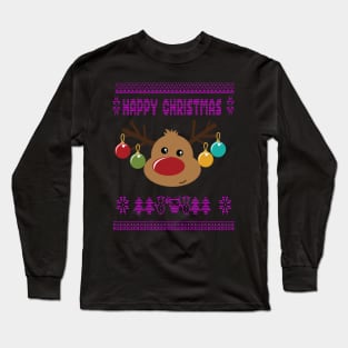 Reindeer ugly christmas sweater - family christmas, t-shirt, pjama top Long Sleeve T-Shirt